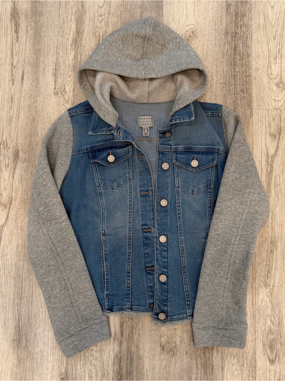 Graver Jeans Denim Jacket w/ Hoodie XXS Layered Jean Jacket